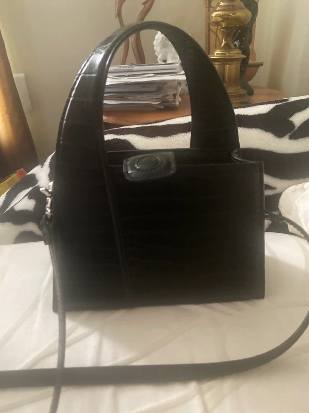Black Croc-Embossed Handbag - photo 2