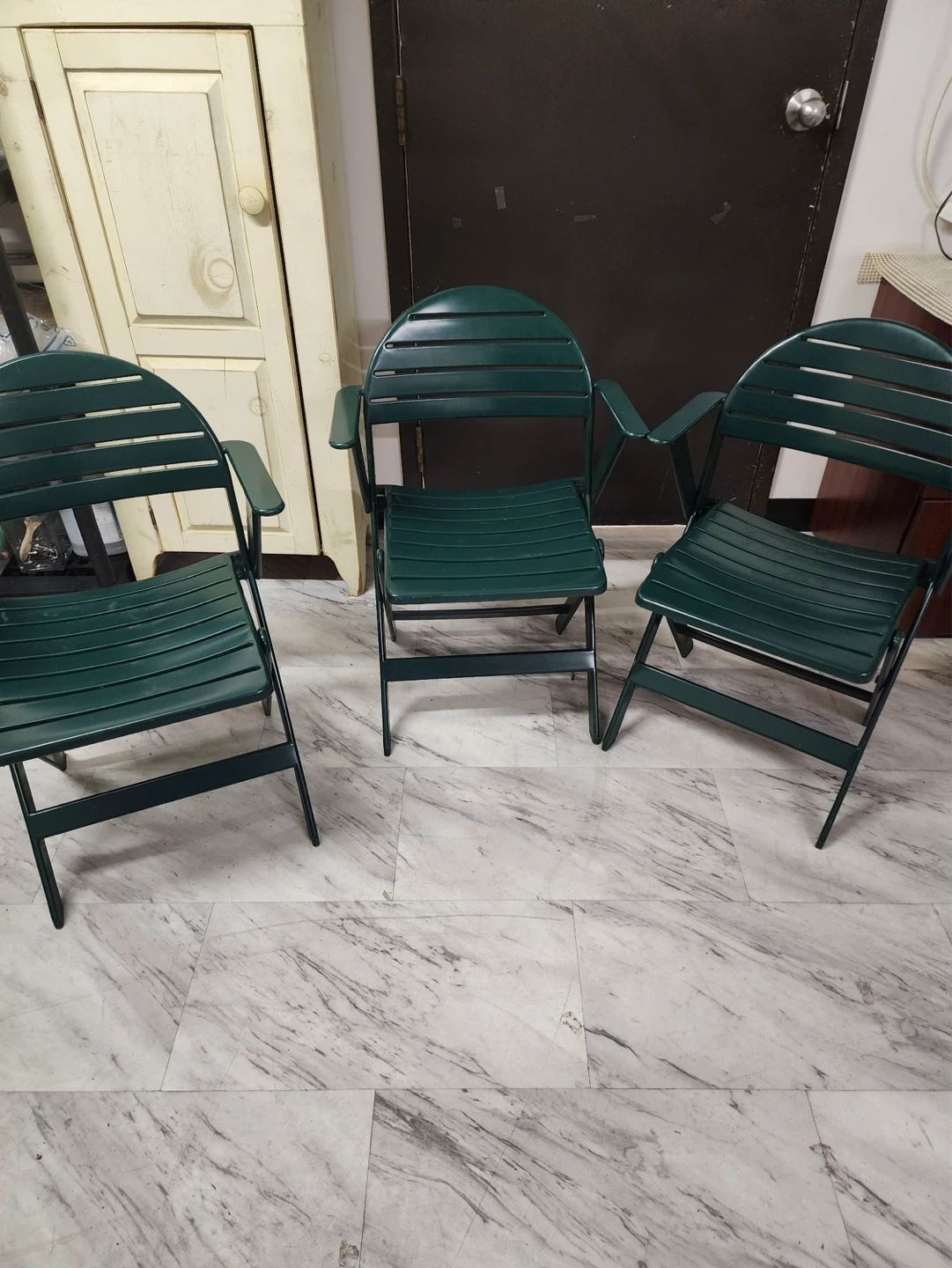 Green Folding Patio Chairs (Set of 3)