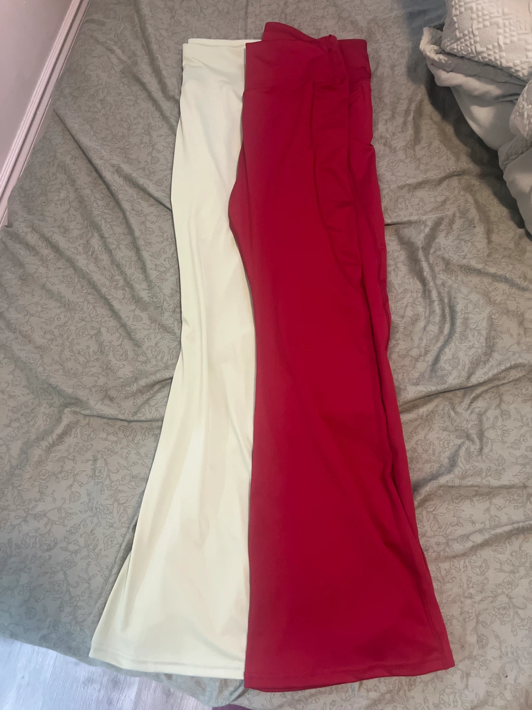 Flared Leggings - Red & Sage Green