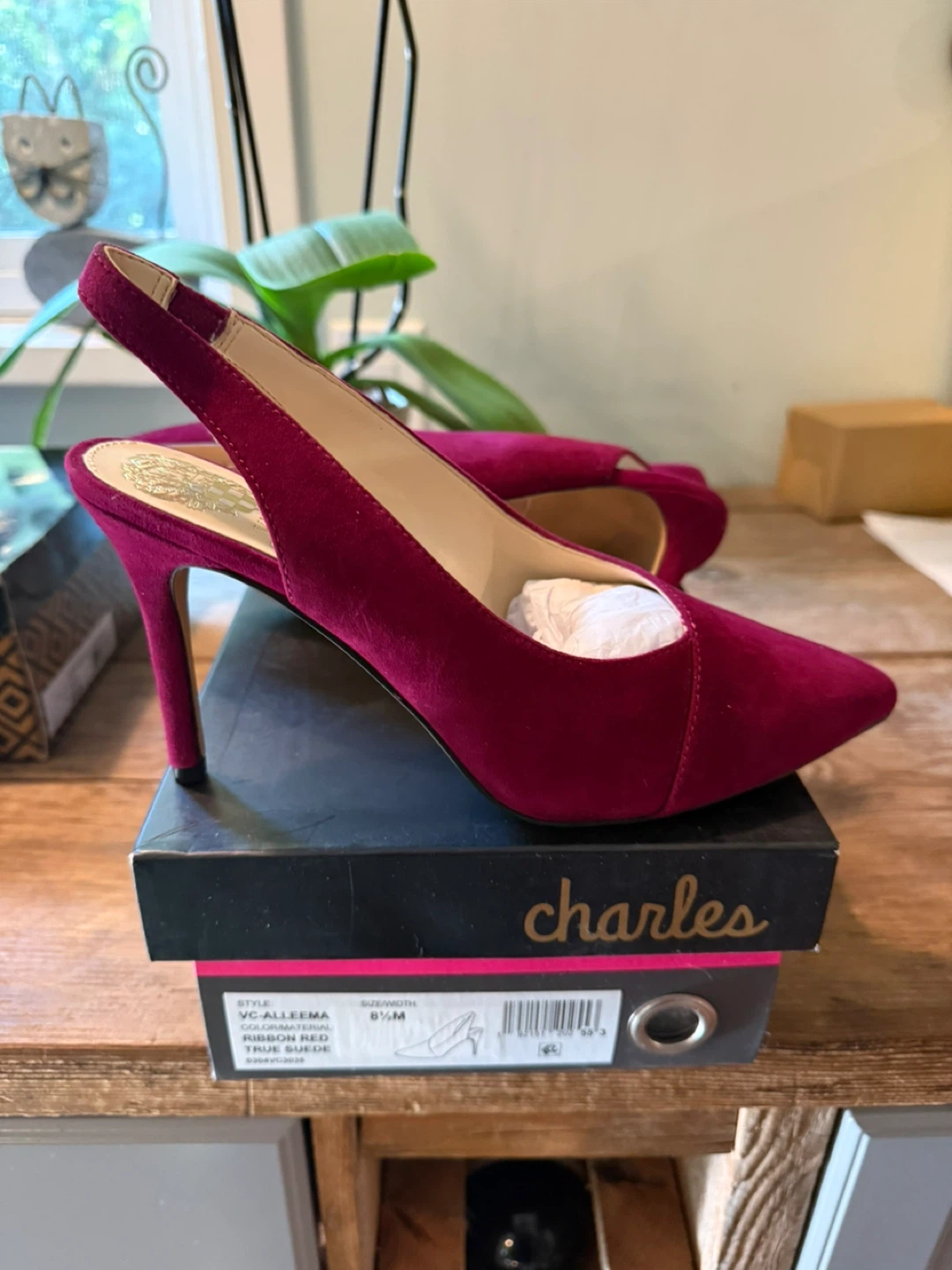 Vince Camuto Women's Ribbon Red Suede Slingback Heels Size 8.5M