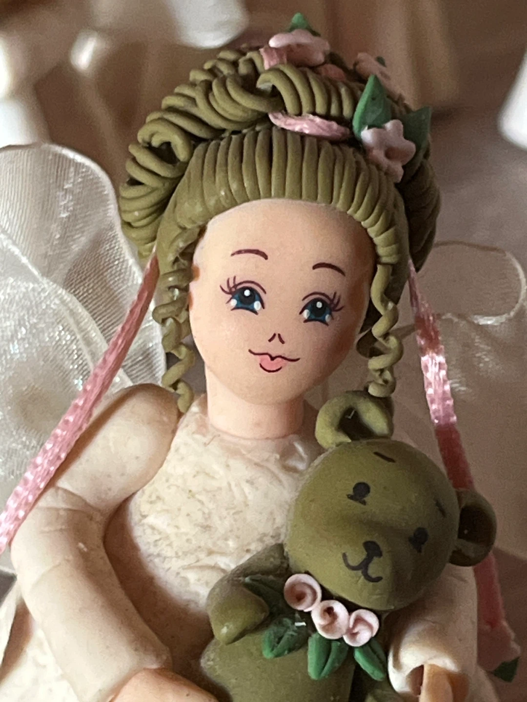 Angel Figurine Holding Teddy Bear
