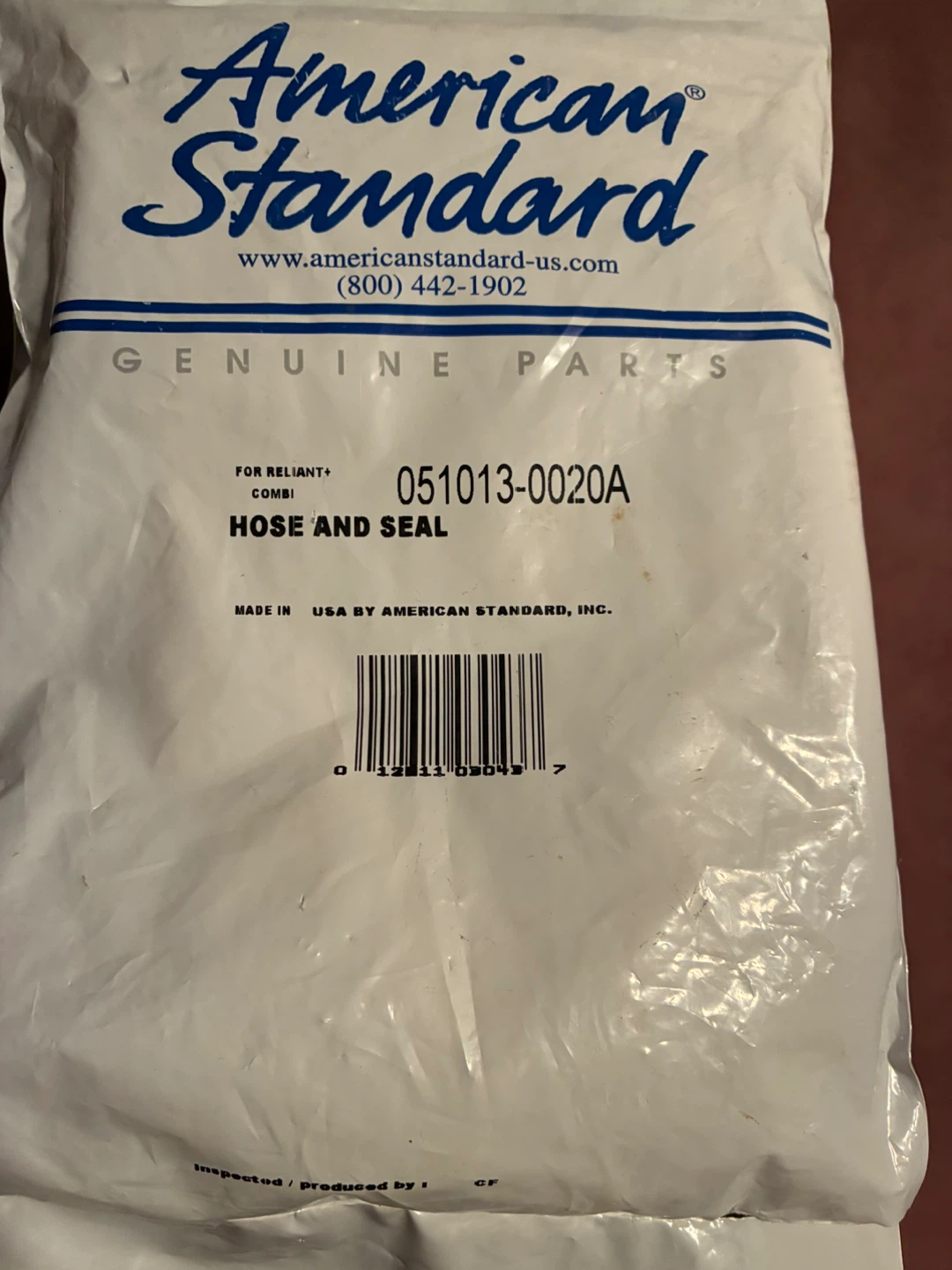 American Standard Hose and Seal for Reliant+ Combi