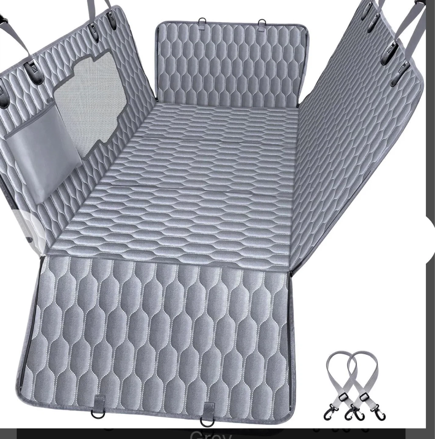 Grey Quilted Dog Car Seat Hammock