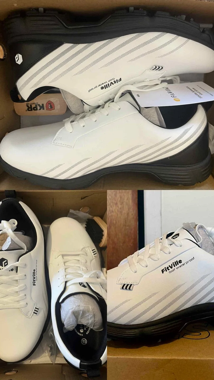 FitVille Golf Waterproof Shoes White Black Size 10.5