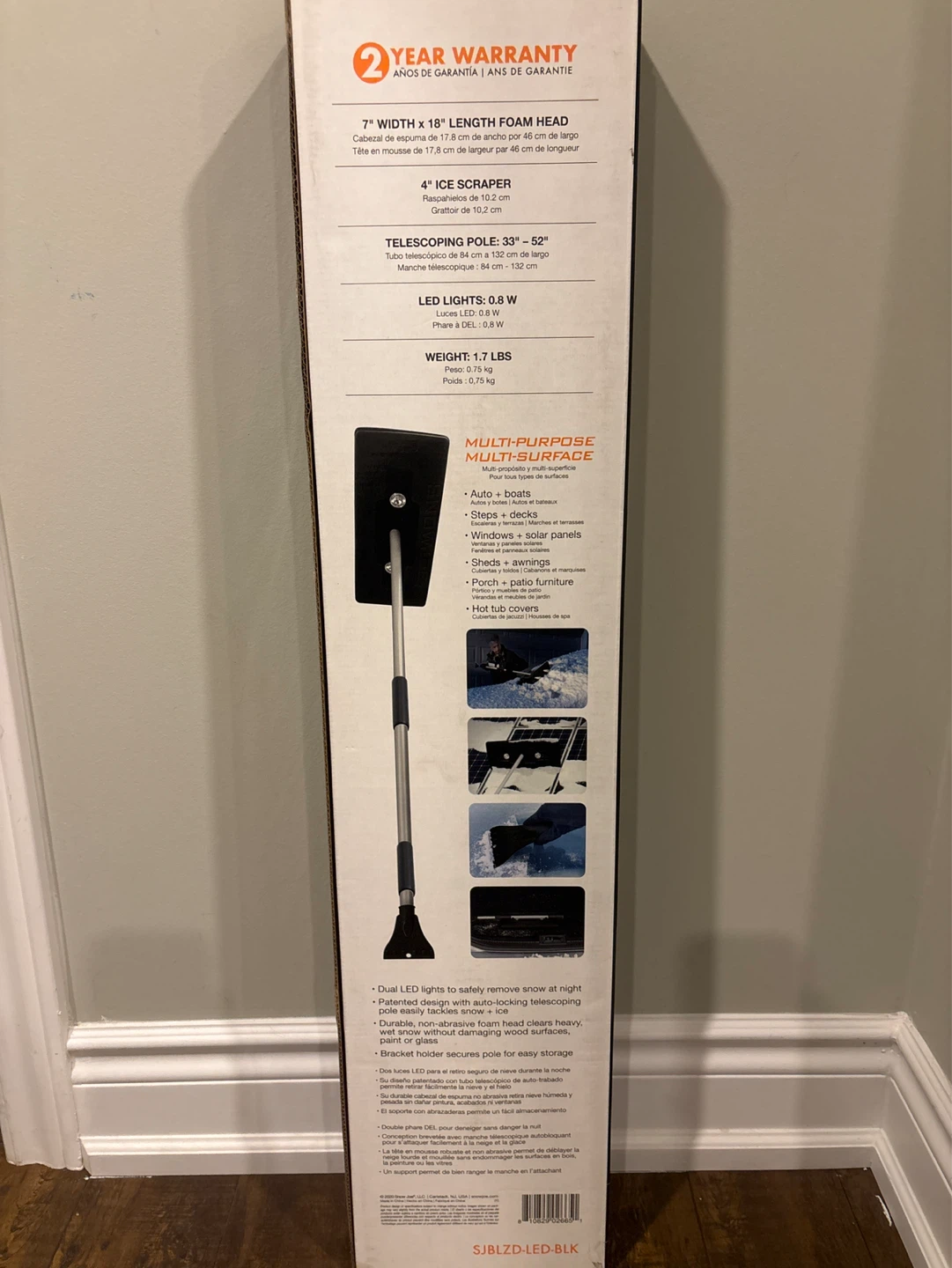 Snow Joe LED Lighted 4-in-1 Ice Scraper Snow Broom