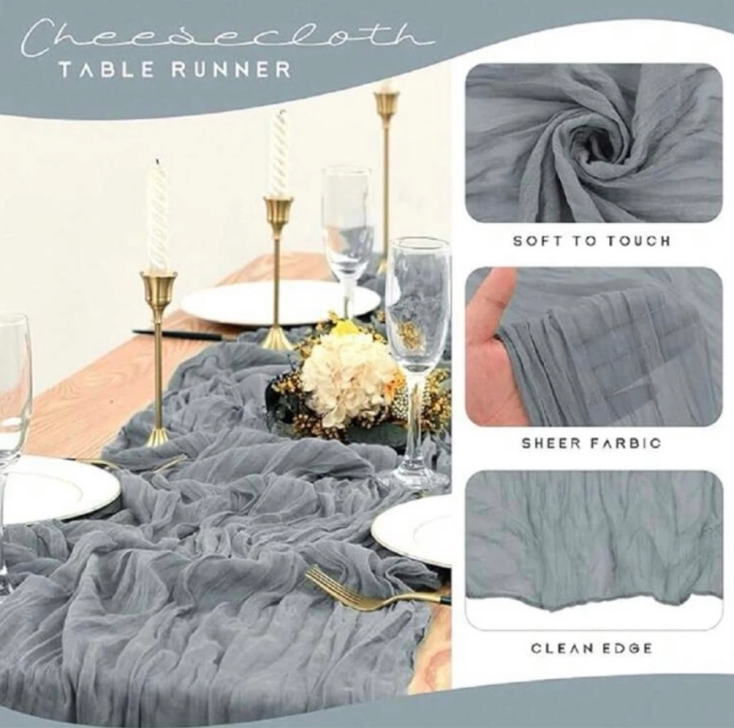 Elegant Gray Crinkle Ruffle Table Runner Set - photo 3