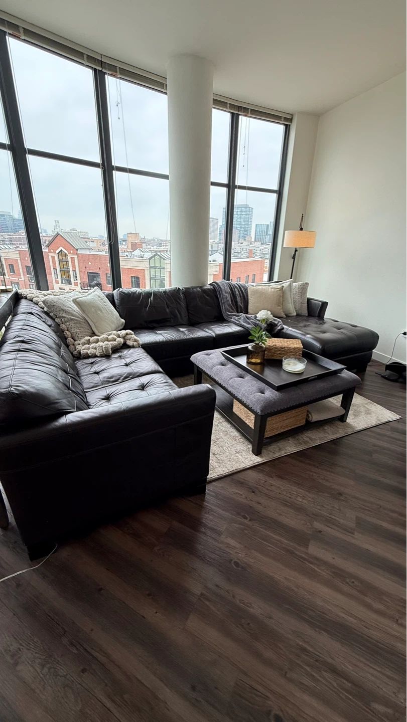 Dark Brown Leather Sectional Sofa - photo 3