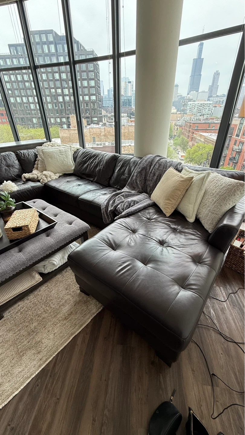 Dark Brown Leather Sectional Sofa - photo 2