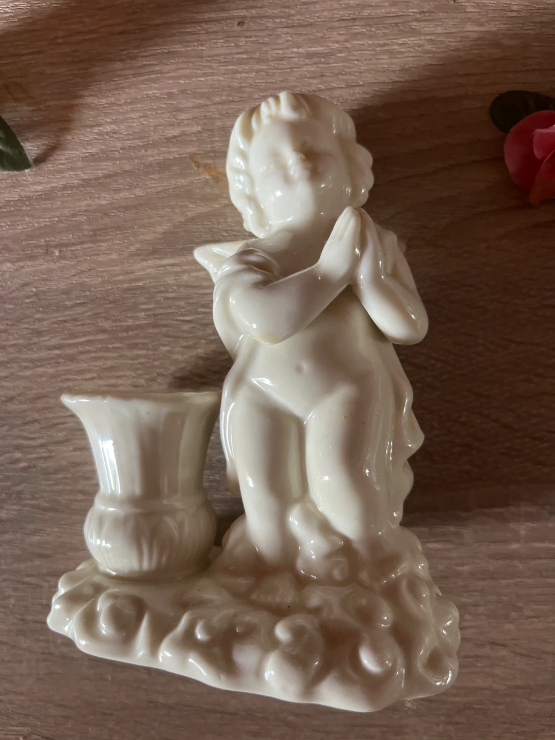 White Ceramic Cherub Candlestick Holder