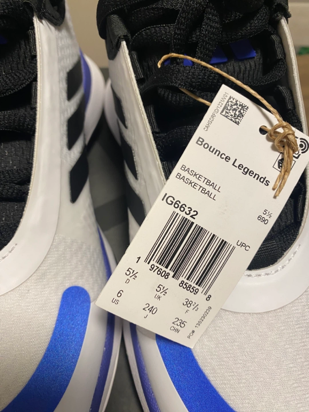 Adidas Bounce Legends Basketball Shoes - White/Blue - US Size 6 - photo 3