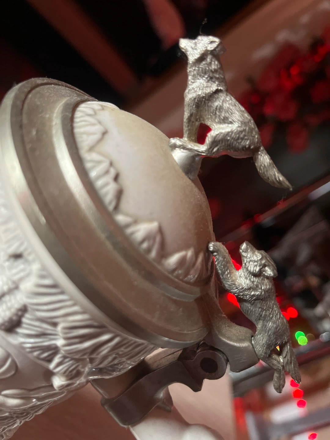 Wolf Scene Ceramic Stein with Pewter Lid - photo 2