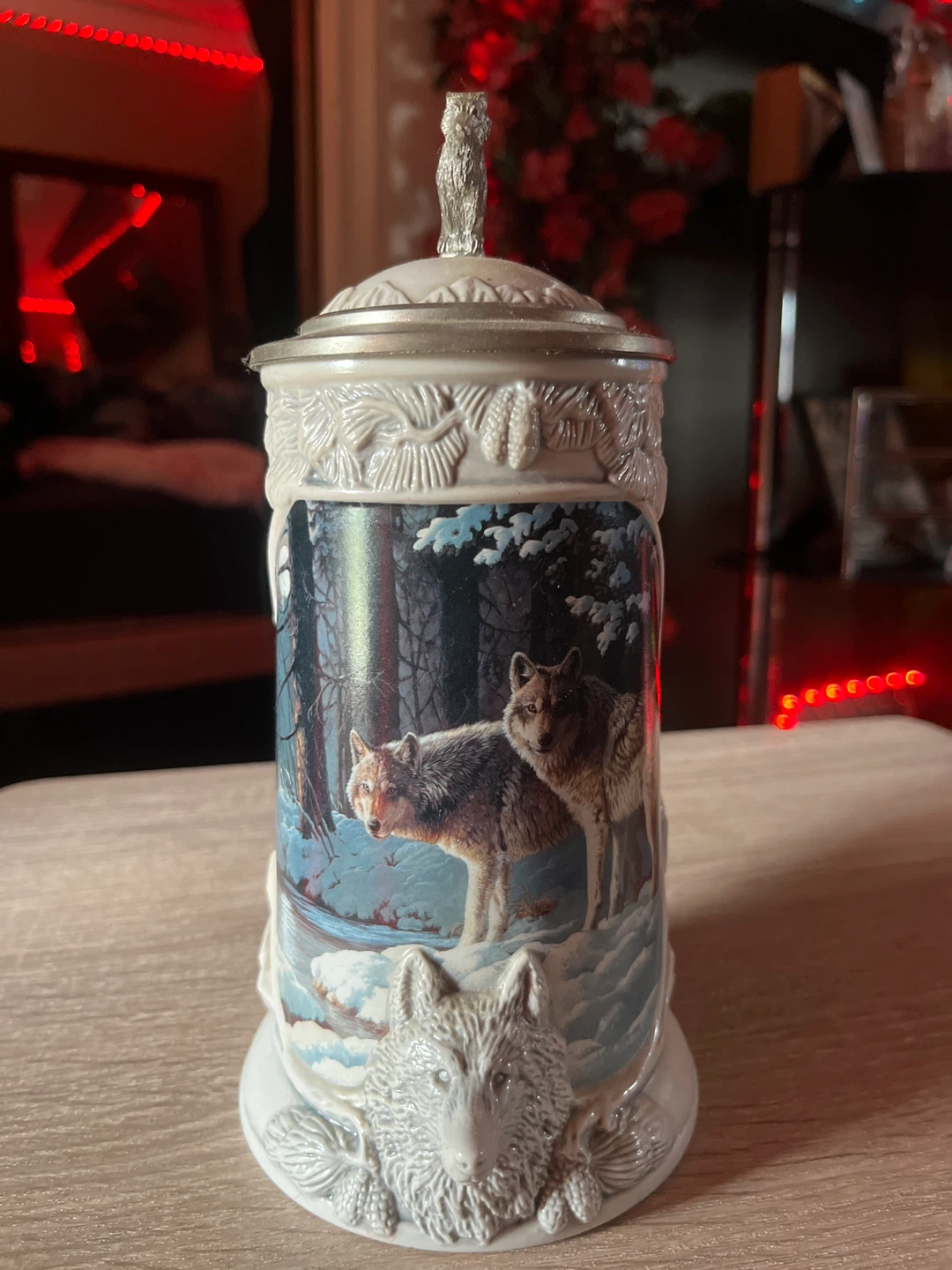 Wolf Scene Ceramic Stein with Pewter Lid - photo 4