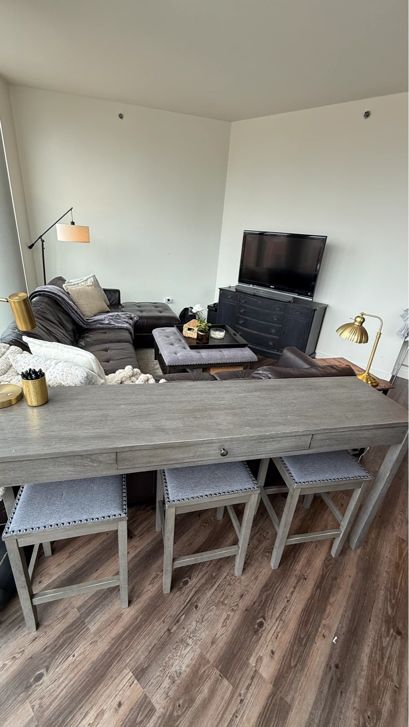 Gray Console Table with 3 Stools - photo 2