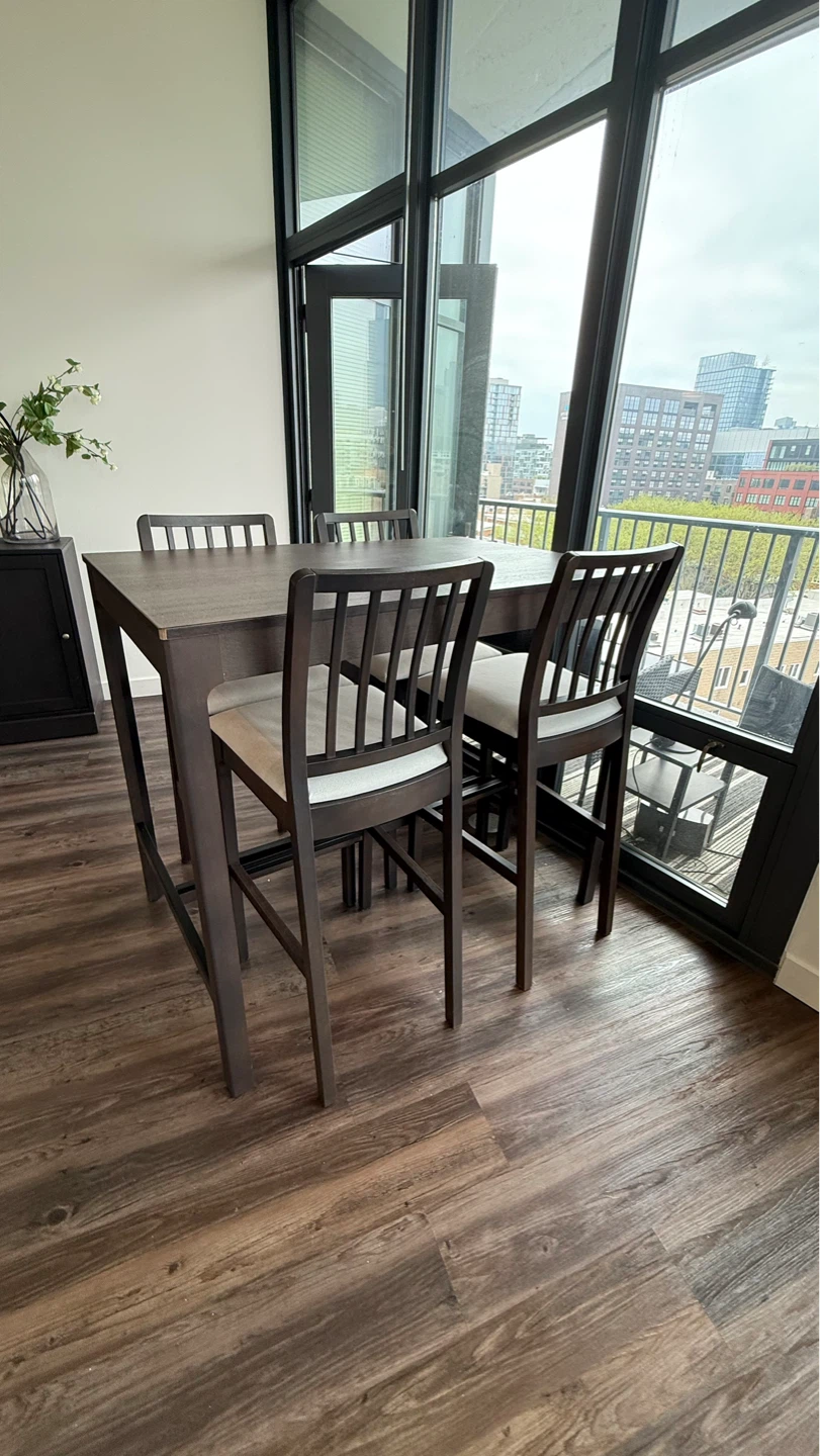 Dark Wood Counter Height Table and 4 Chairs