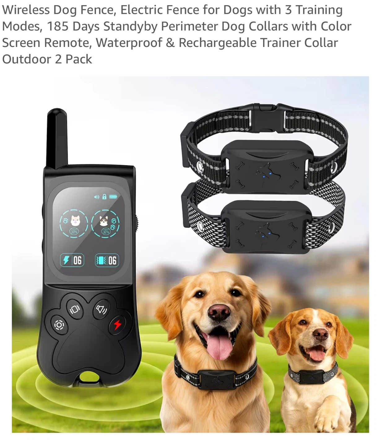 Wireless Dog Fence System with 2 Training Collars D60