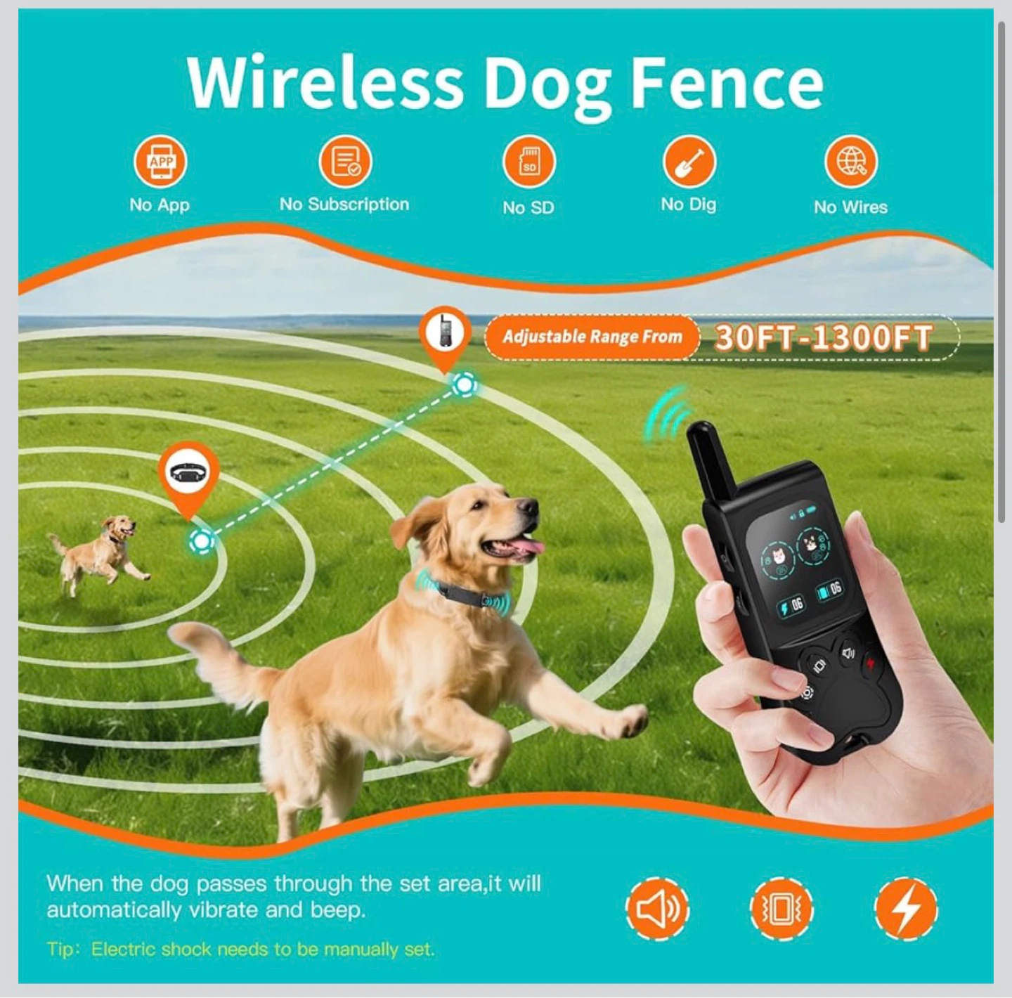 Wireless Dog Fence System with 2 Training Collars D60 - photo 3