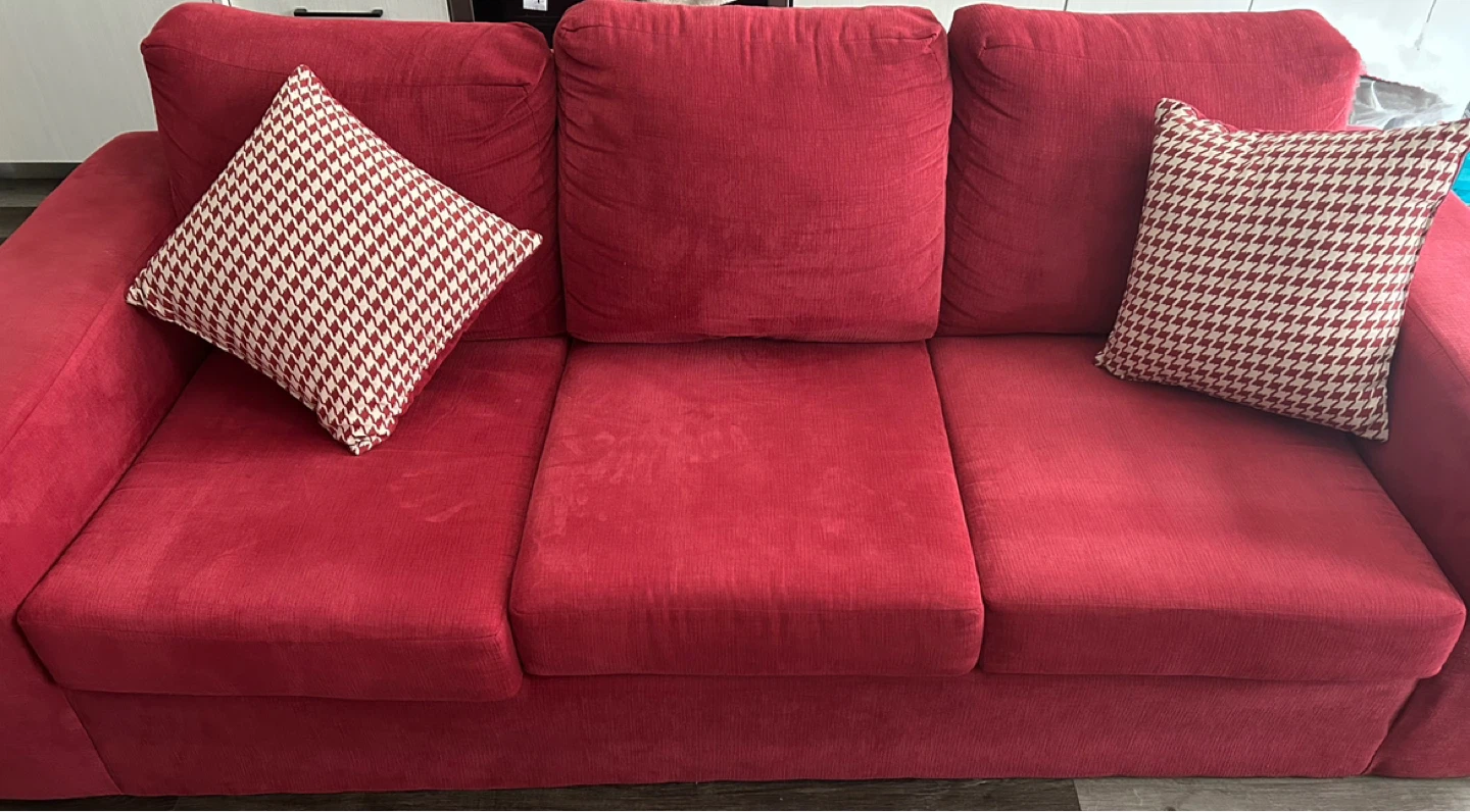 Red Sofa with Throw Pillows