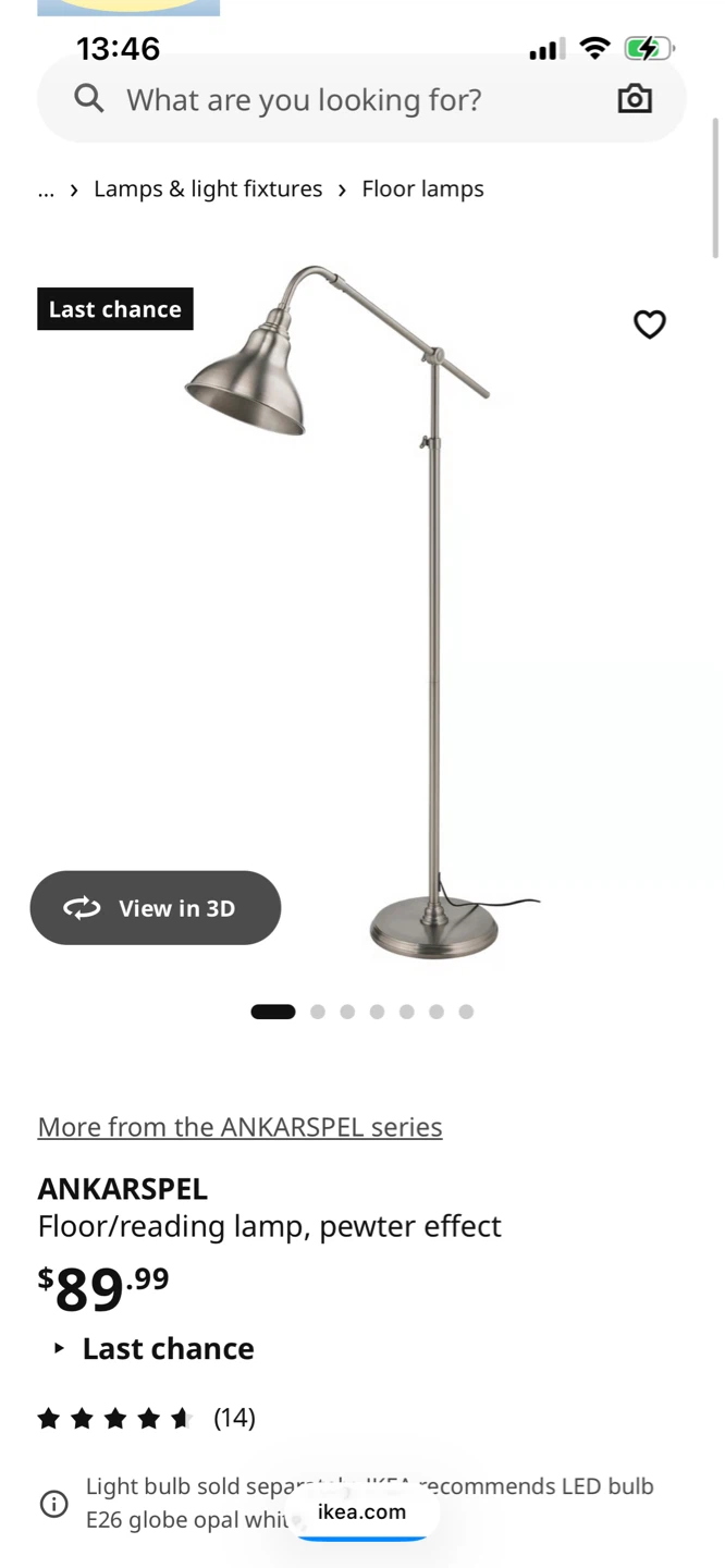 IKEA ANKARSPEL Floor/Reading Lamp - Pewter Effect - photo 2