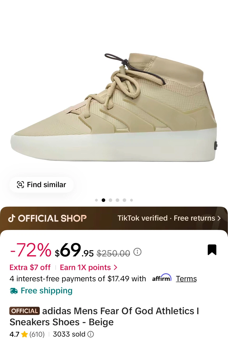 Adidas Men's Fear of God Athletics I Sneakers - Beige - photo 2