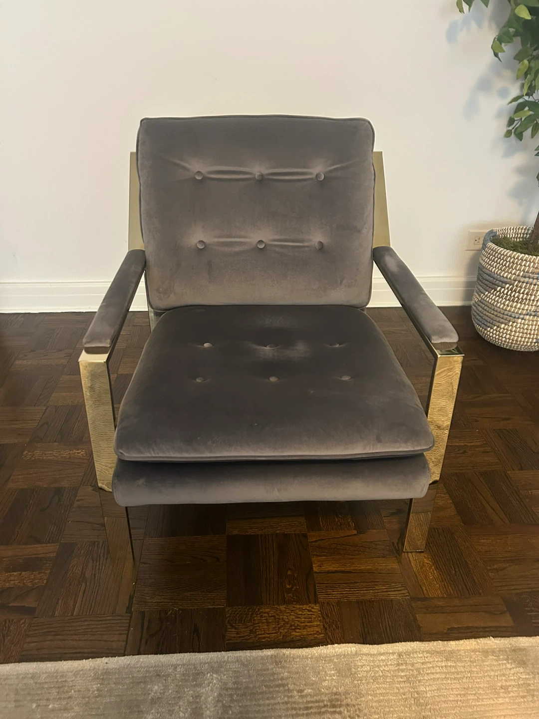 Grey Velvet Accent Chair with Gold Frame - photo 4