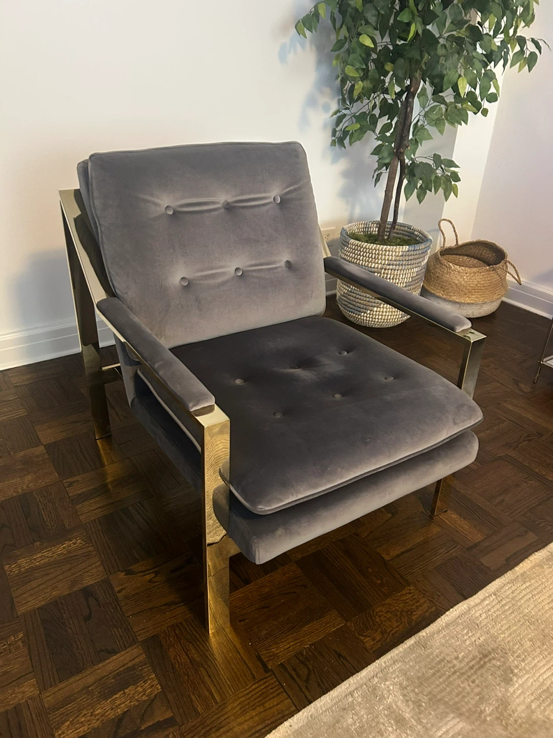 Grey Velvet Accent Chair with Gold Frame - photo 5