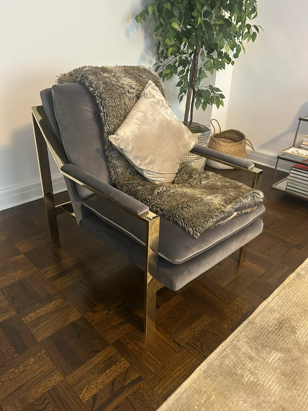 Grey Velvet Accent Chair with Gold Frame - photo 2