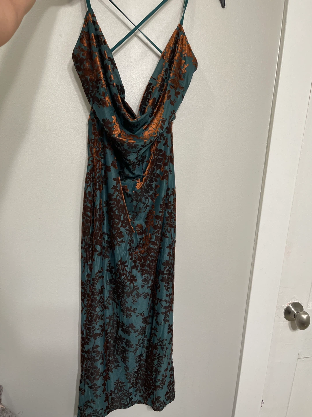 Fashion Nova Teal Burnout Velvet Cami Maxi Dress Size M - photo 3
