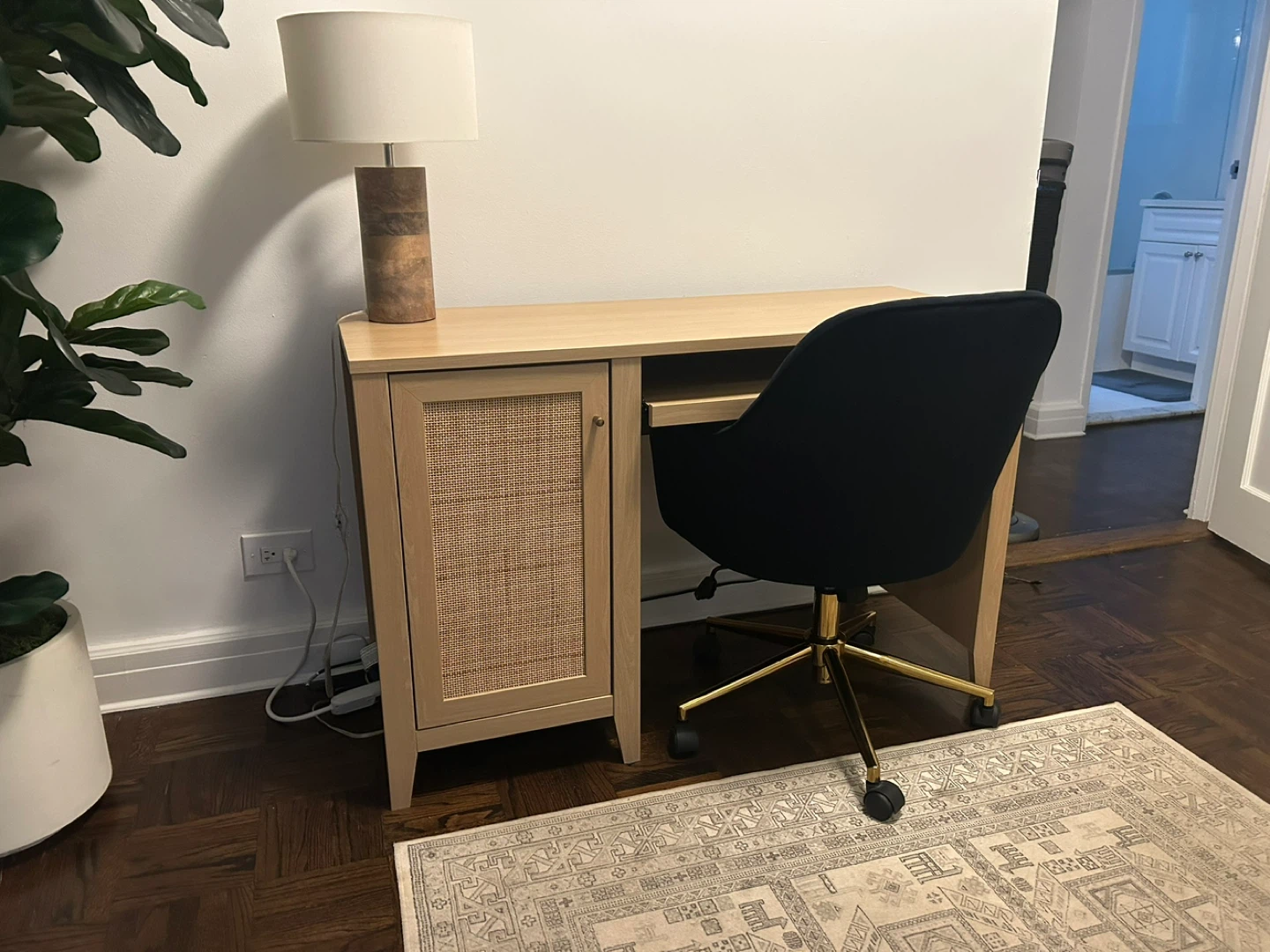 Light Wood Desk with Cane Door and Pull-Out Keyboard Tray - photo 2