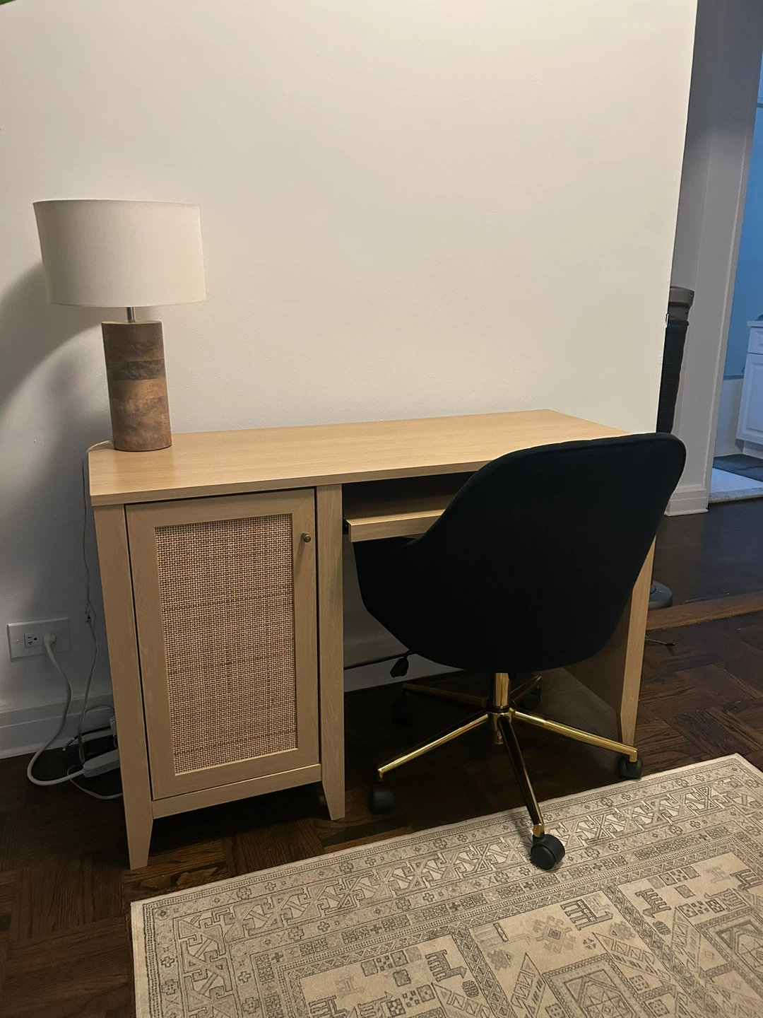Light Wood Desk with Cane Door and Pull-Out Keyboard Tray - photo 3