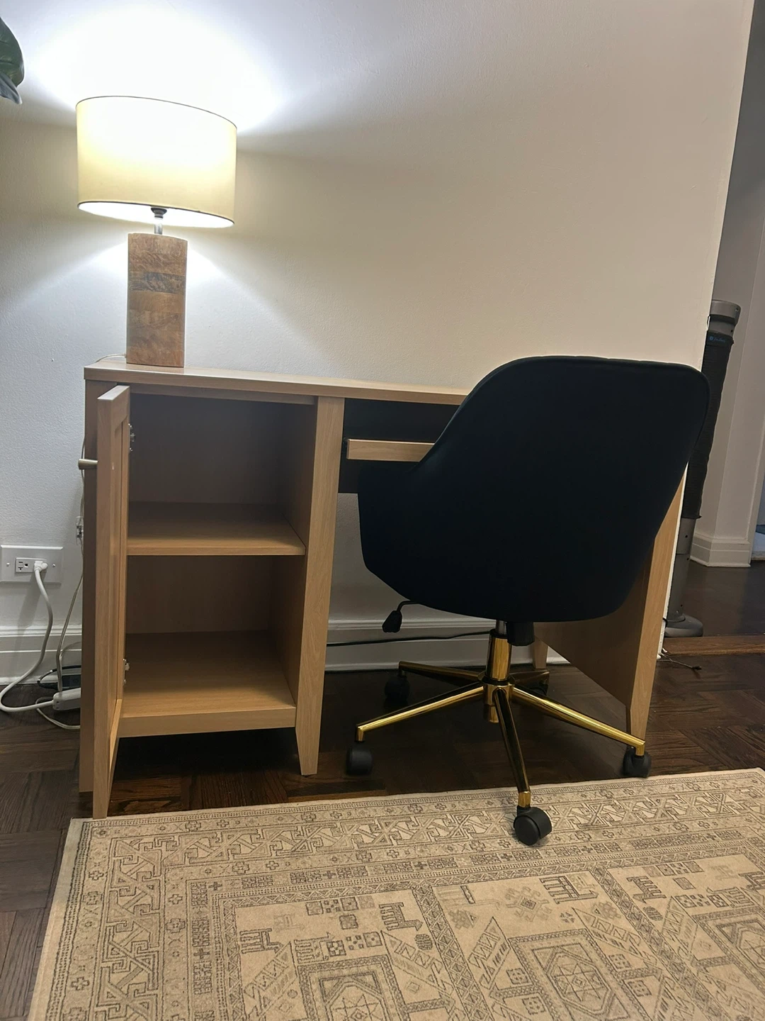 Light Wood Desk with Cane Door and Pull-Out Keyboard Tray - photo 4