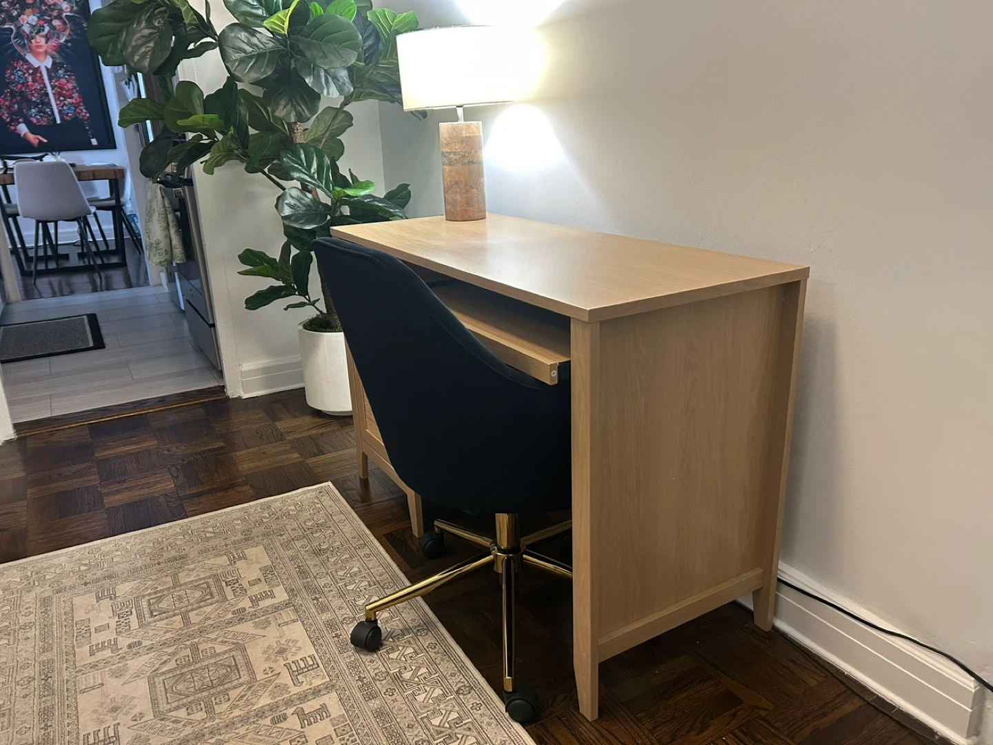 Light Wood Desk with Cane Door and Pull-Out Keyboard Tray - photo 5