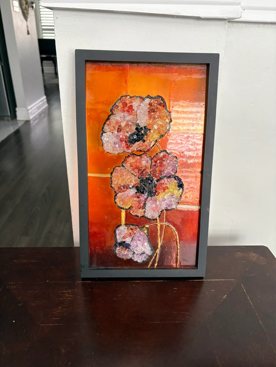 Framed Mosaic Artwork with Poppies