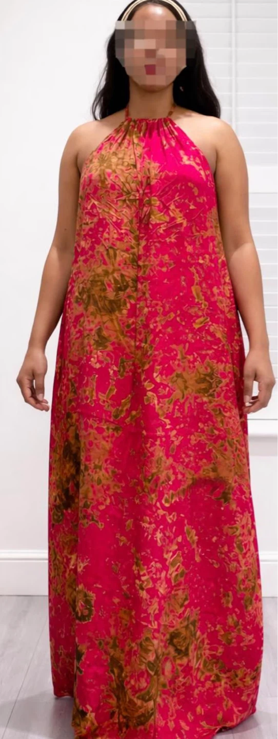 (Backless Dera) Maxi Sundress - Pink Floral Halter Neck