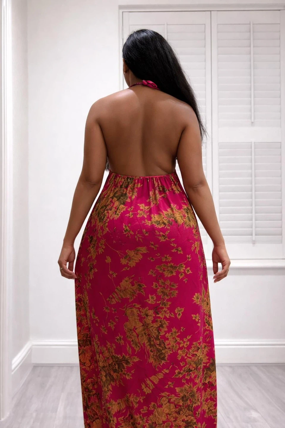 (Backless Dera) Maxi Sundress - Pink Floral Halter Neck - photo 2