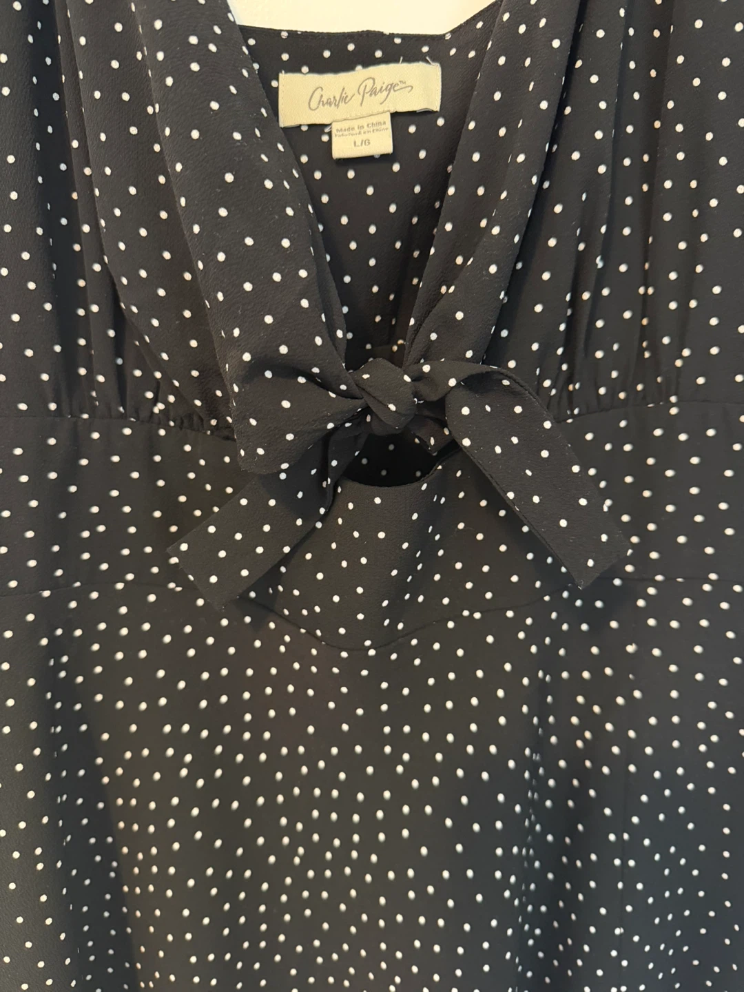 Charlie Paige Black Polka Dot Slip Dress Size L/G - photo 3