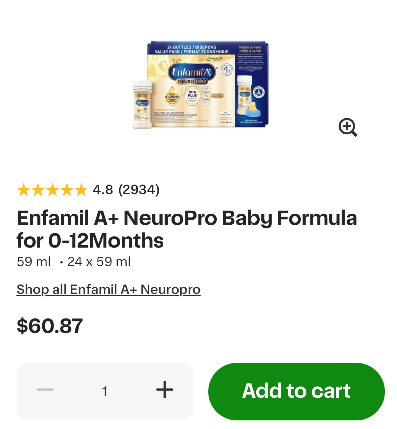 Enfamil A+ NeuroPro Baby Formula for 0-12 Months, 24 x 59 ml