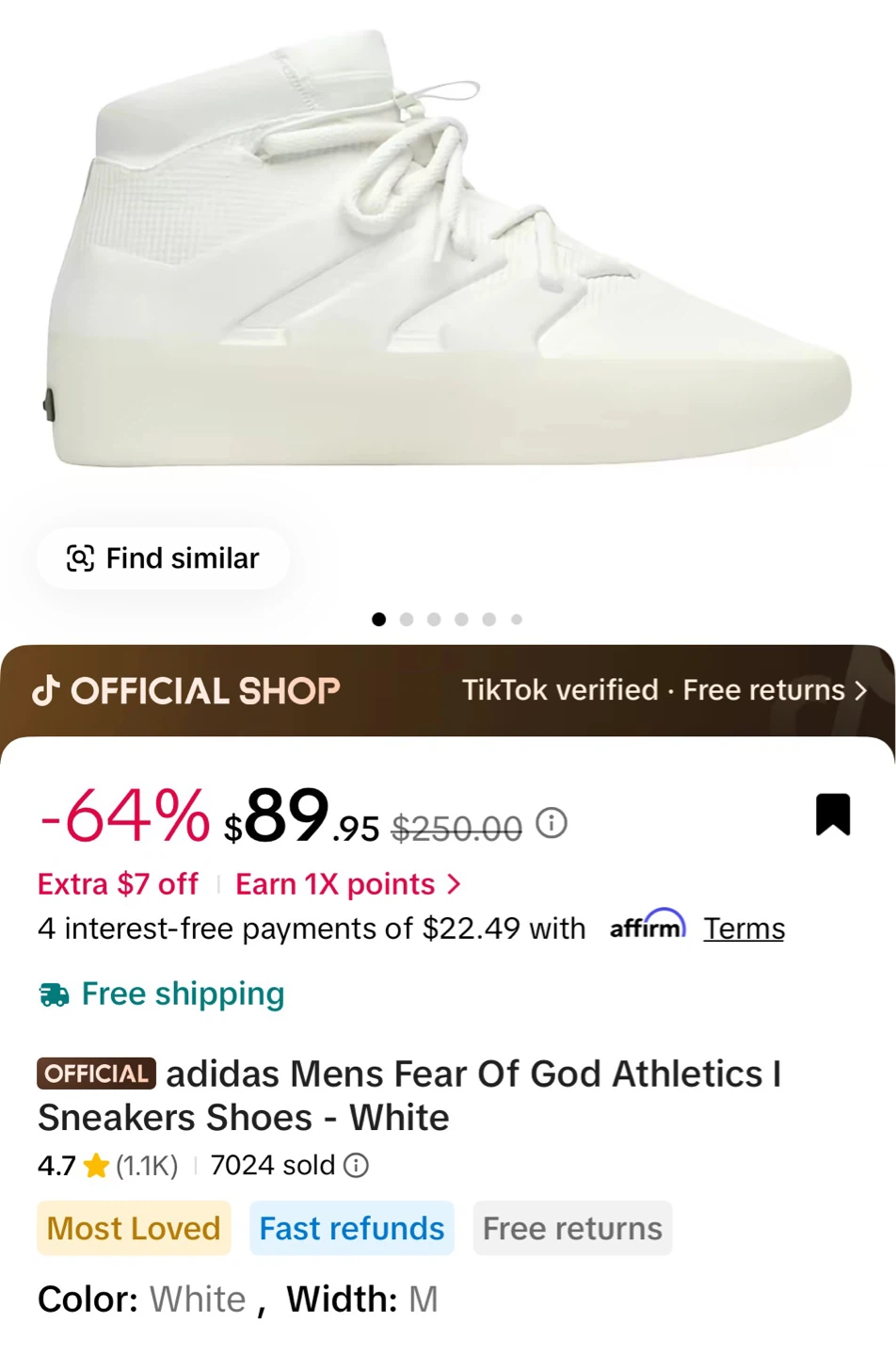 Adidas Men's Fear of God Athletics I Sneakers Shoes - White - photo 2