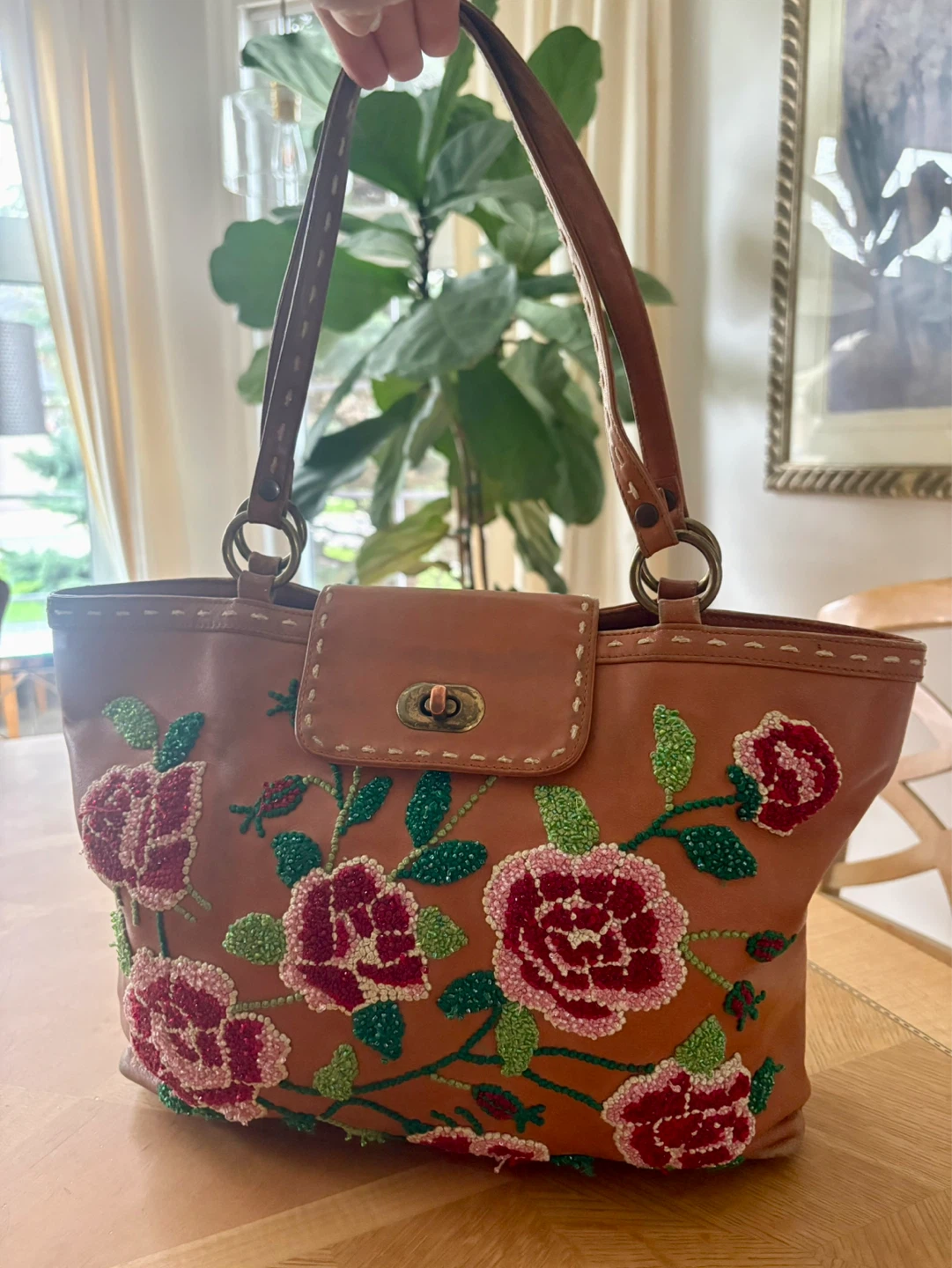 Isabella Fiore - Brown Leather Floral Beaded Purse - photo 2