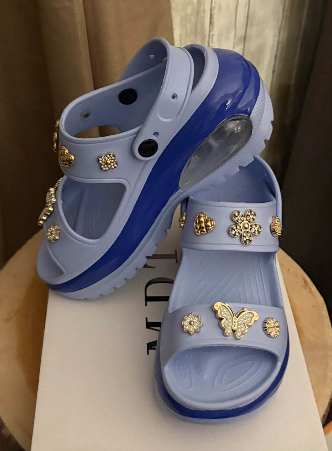 Light Blue Clog Sandals with Butterfly and Flower Charms