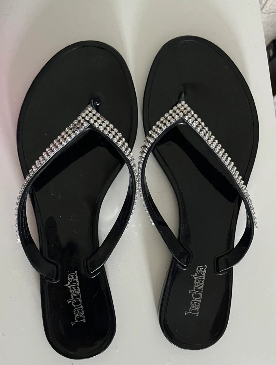 Bachata Black Embellished Flip Flops - Size 37