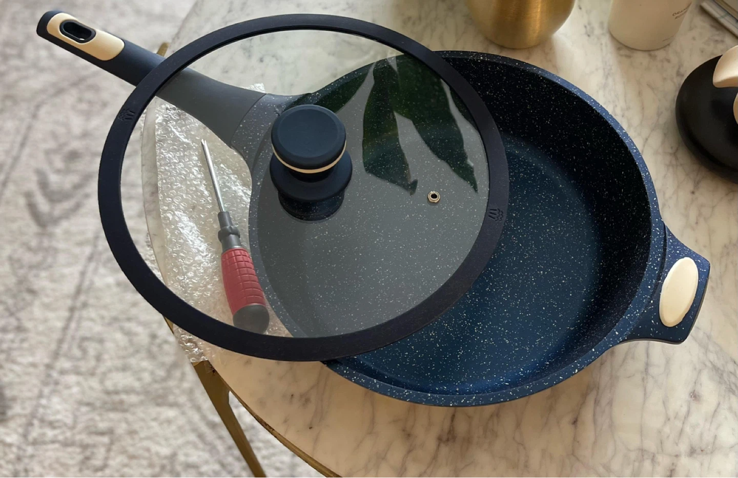 Blue Speckled Nonstick Deep Frying Pan with Glass Lid - photo 2