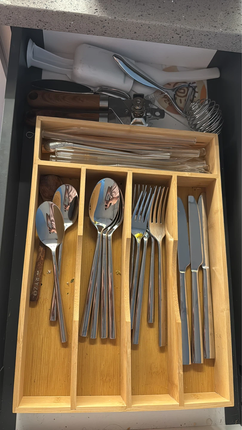 Stainless Steel Cutlery Set with Bamboo Organizer