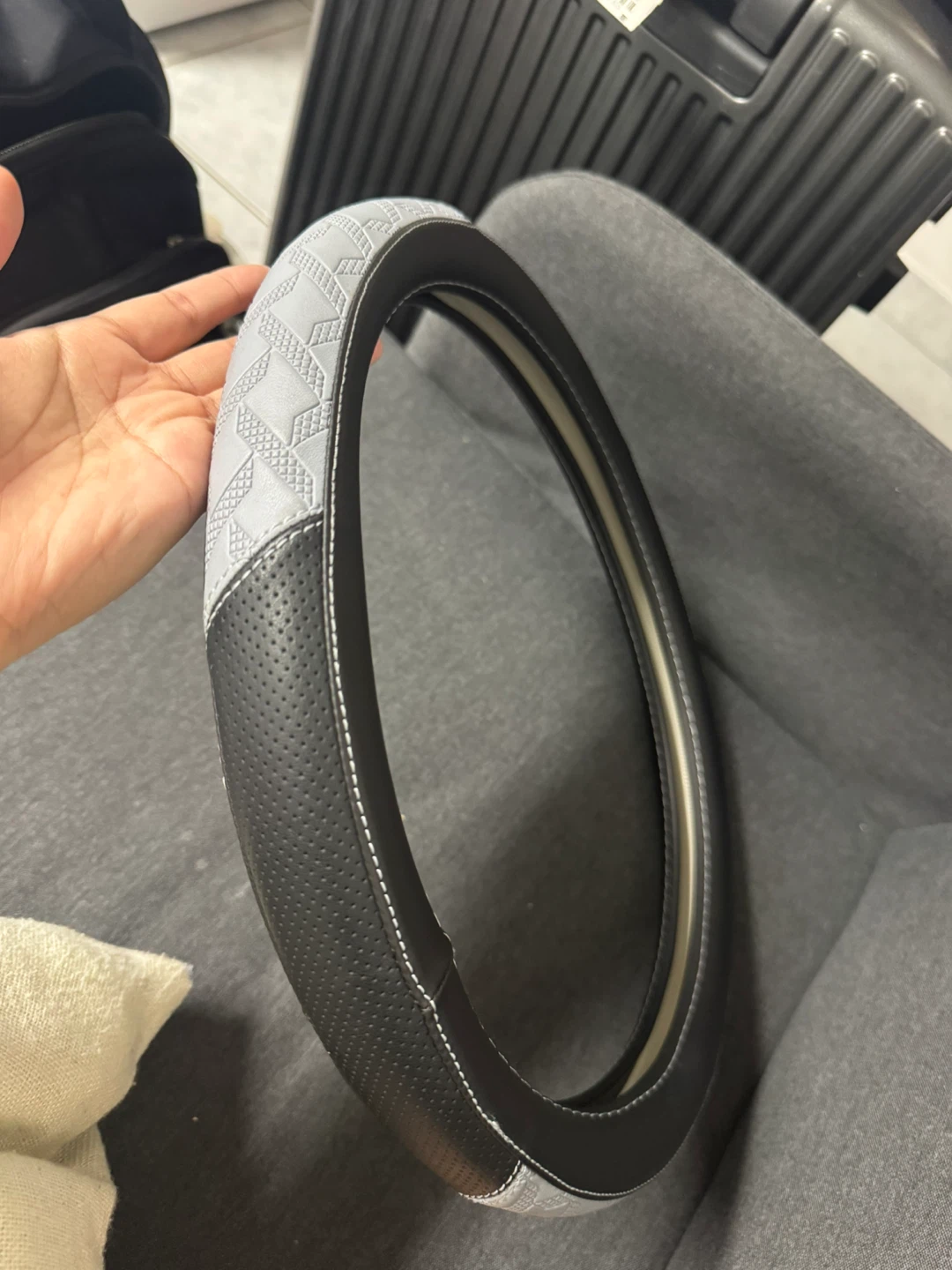 Black and Grey Steering Wheel Cover