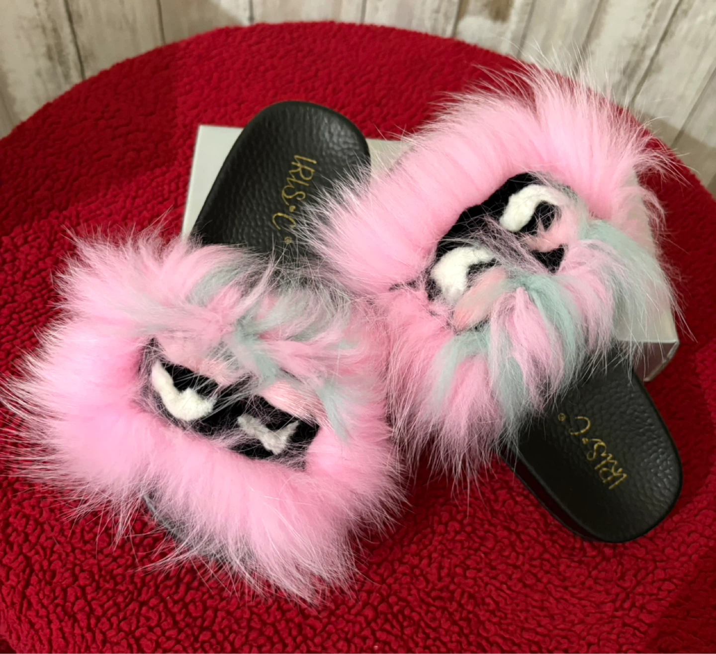 Pink Faux Fur Slides