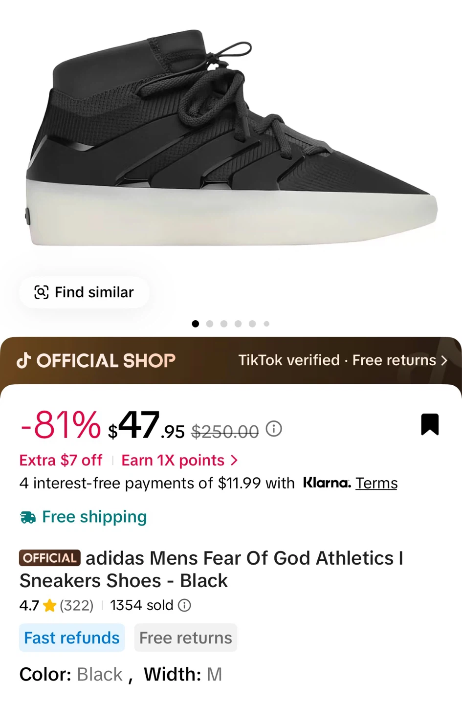 Adidas Men's Fear Of God Athletics I Sneakers Shoes - Black - photo 2