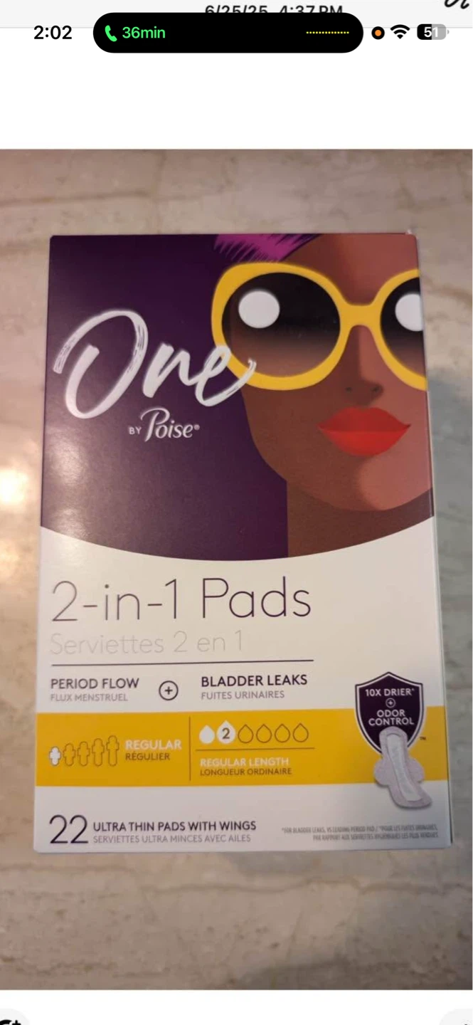 One by Poise 2-in-1 Pads, Regular Length.