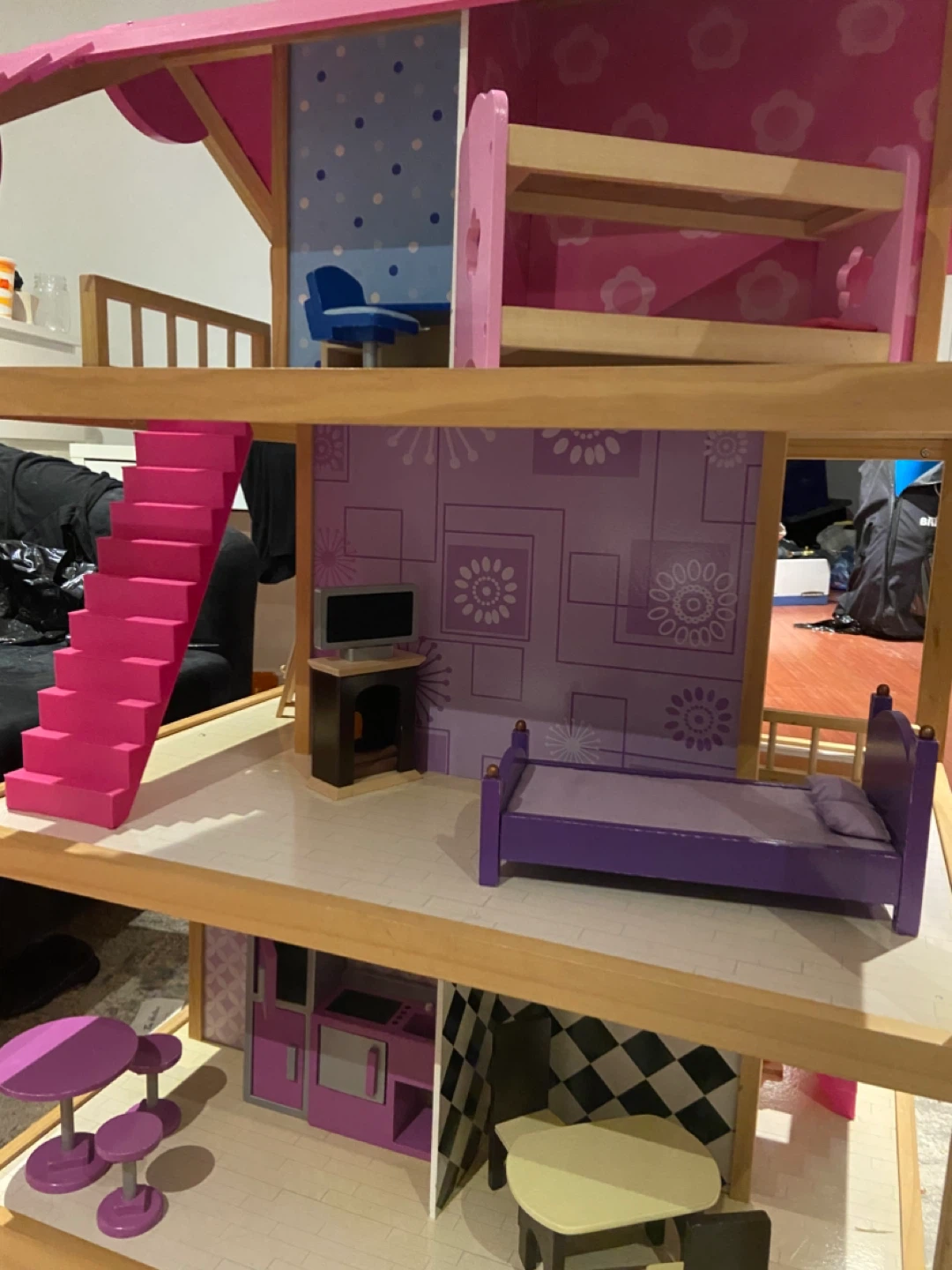 Wooden Dollhouse with Furniture