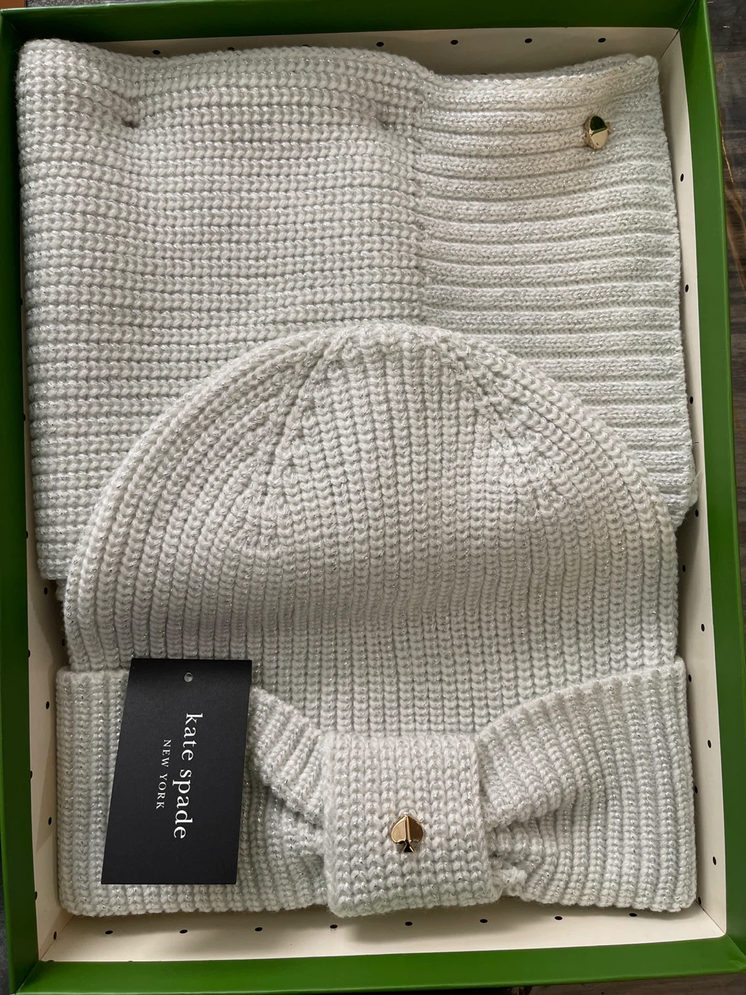Kate Spade Hat and Scarf Set - Light Grey