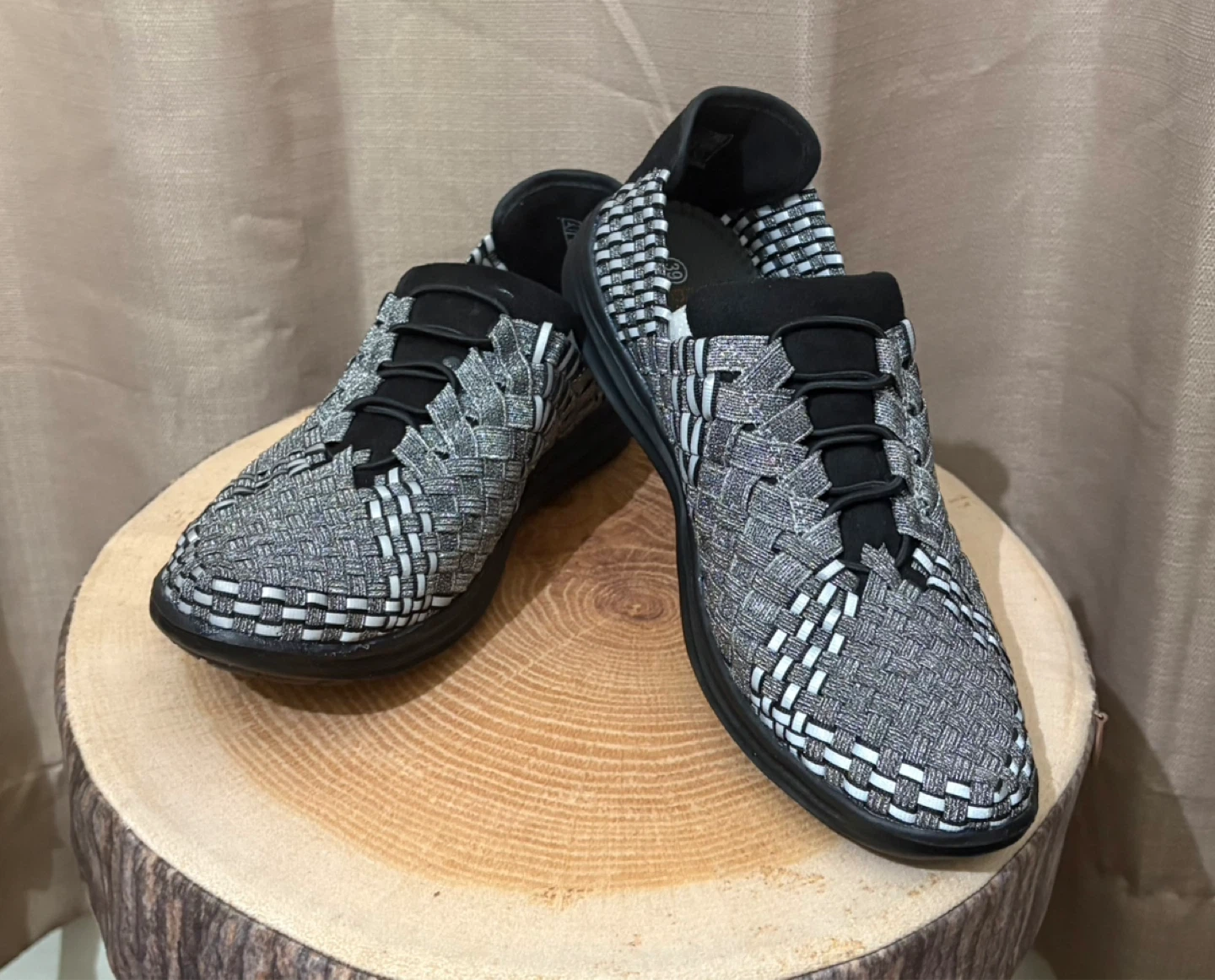 Woven Slip-On Sneakers - Silver/Black