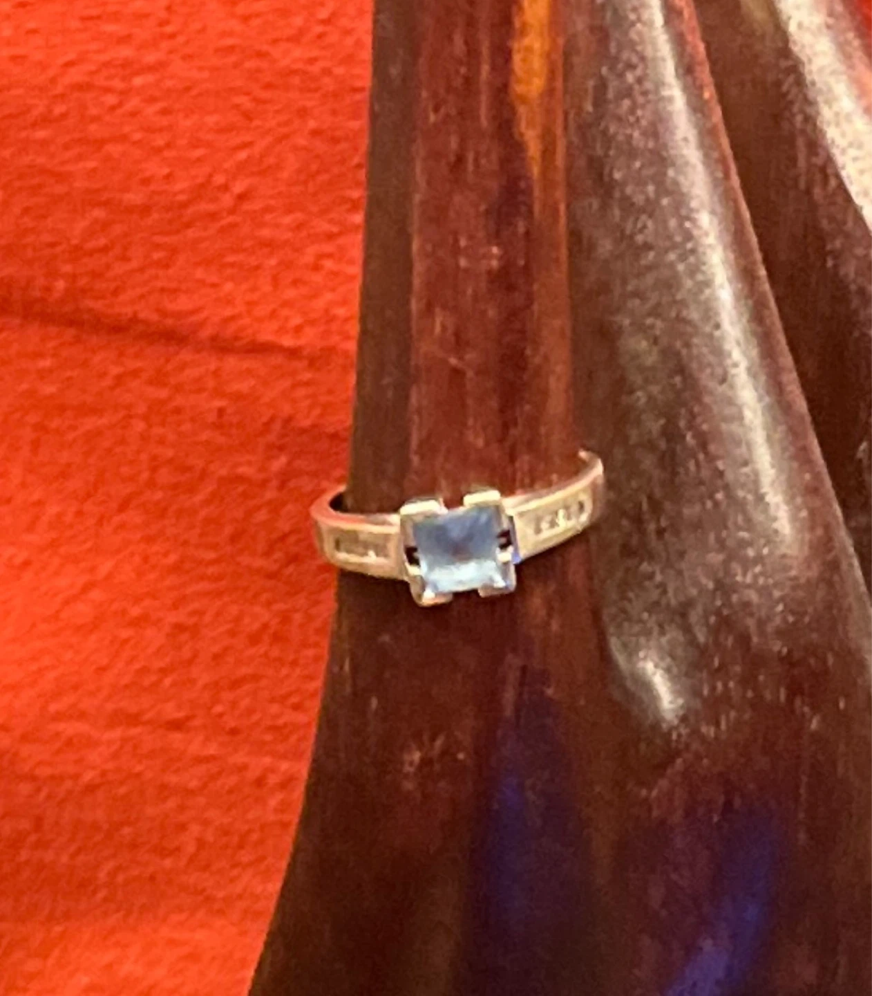 10K white Gold Square Cut Blue Stone Ring with Accent Stones - photo 4